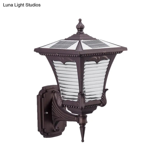 Rural Lantern Prismatic Glass Wall Mount Lighting In Coffee - 1-Light Light