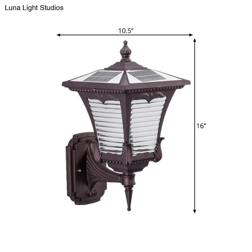 Rural Lantern Prismatic Glass Wall Mount Lighting In Coffee - 1-Light Light