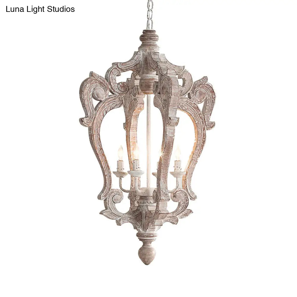 Rural Pavilion Pendant Lamp 1-Light Distressed Wood Hanging Ceiling Light For Living Room