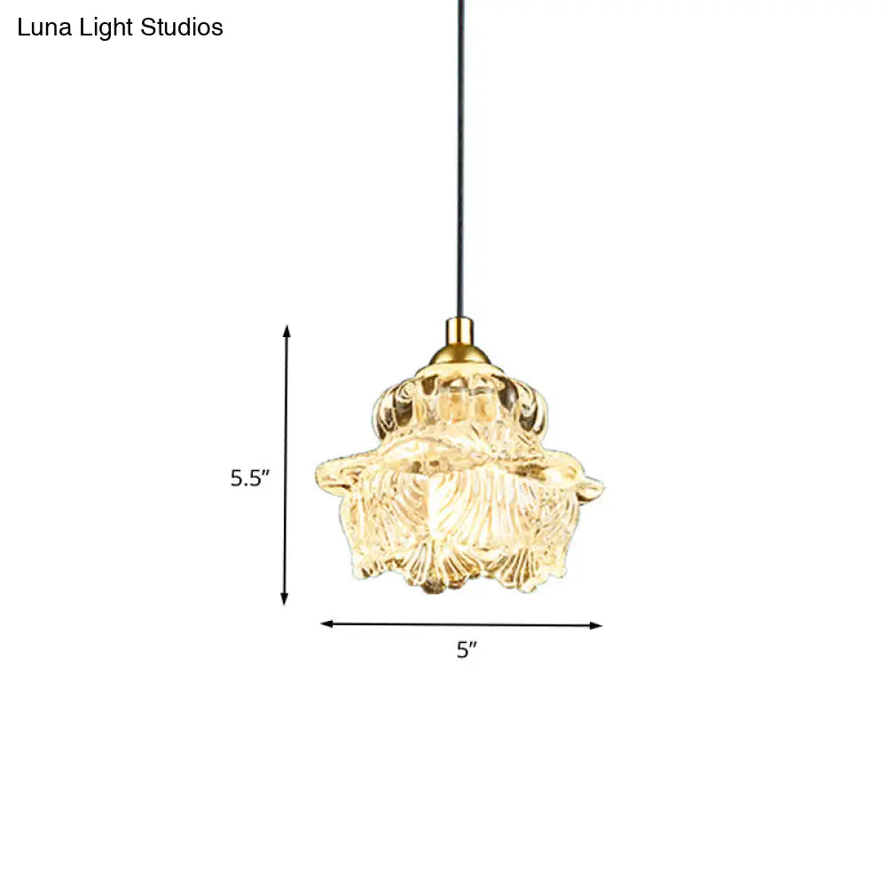 Rural Petal Pendant Light Kit | Clear Glass Suspension Lighting Fixture For Bedroom