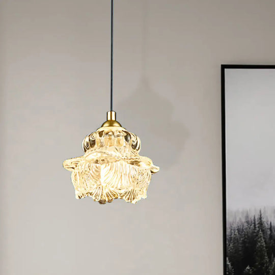 Rural Petal Pendant Light Kit | Clear Glass Suspension Lighting Fixture For Bedroom