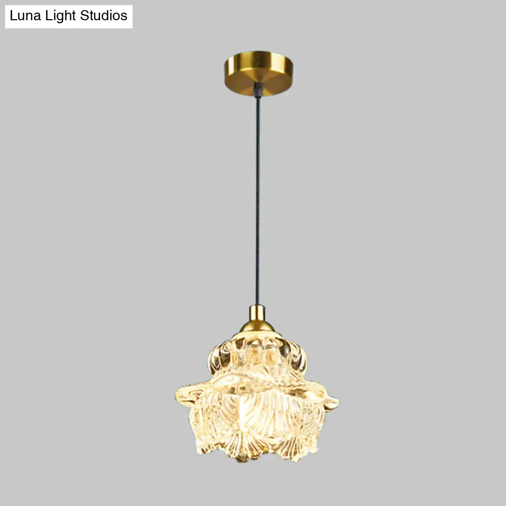 Rural Petal Pendant Light Kit | Clear Glass Suspension Lighting Fixture For Bedroom