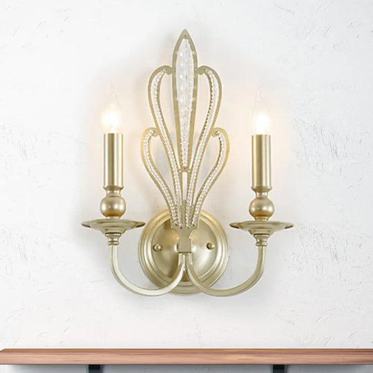 Rural Style Brass Candle Wall Mount Light Fixture With Crystal Flower Accent - Corridor Sconce 2 /