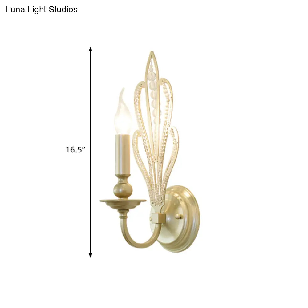 Rural Style Brass Candle Wall Mount Light Fixture With Crystal Flower Accent - Corridor Sconce