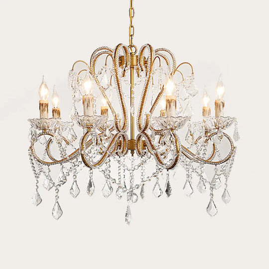 Rural Style Brass Crystal Chandelier - 6/8 Lights Curving Design For Living Room 8 /