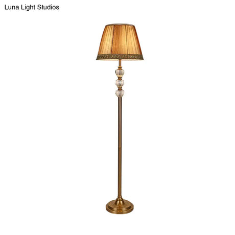 Rural Style Crystal Bell Stand Up Floor Reading Lamp Single Head Beige