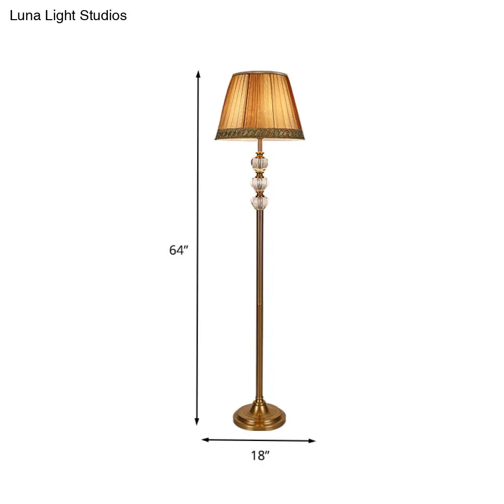 Rural Style Crystal Bell Stand Up Floor Reading Lamp Single Head Beige