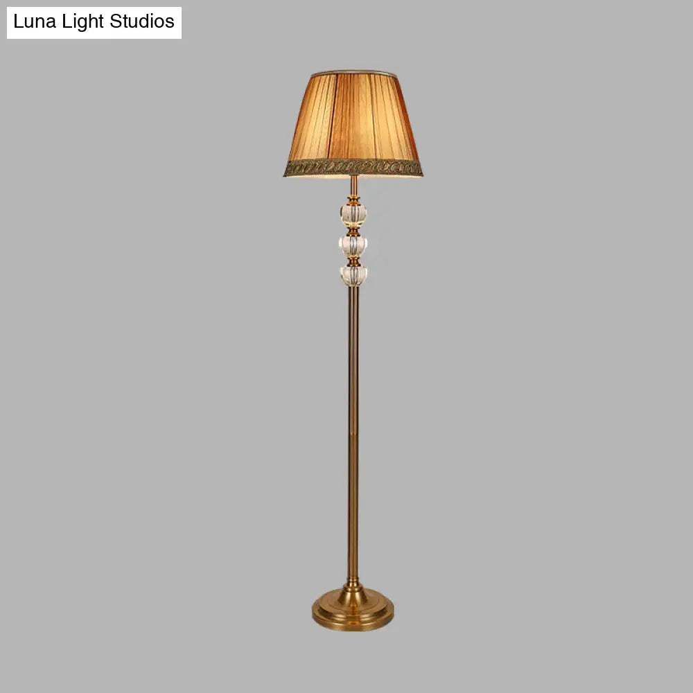 Rural Style Crystal Bell Stand Up Floor Reading Lamp Single Head Beige