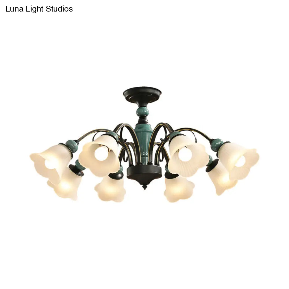 Rural Style Semi Flush Mount Light With Swooping Arm - Black Finish Ceiling Lighting For Living