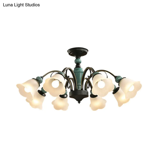 Rural Style Semi Flush Mount Light With Swooping Arm - Black Finish Ceiling Lighting For Living