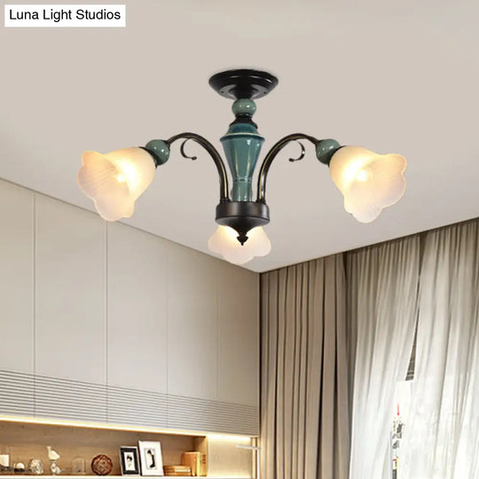 Rural Style Semi Flush Mount Light With Swooping Arm - Black Finish Ceiling Lighting For Living