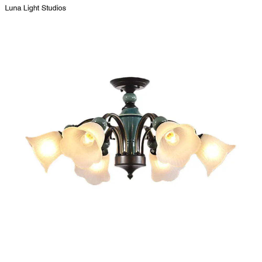 Rural Style Semi Flush Mount Light With Swooping Arm - Black Finish Ceiling Lighting For Living Room