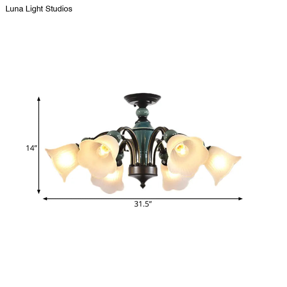 Rural Style Semi Flush Mount Light With Swooping Arm - Black Finish Ceiling Lighting For Living