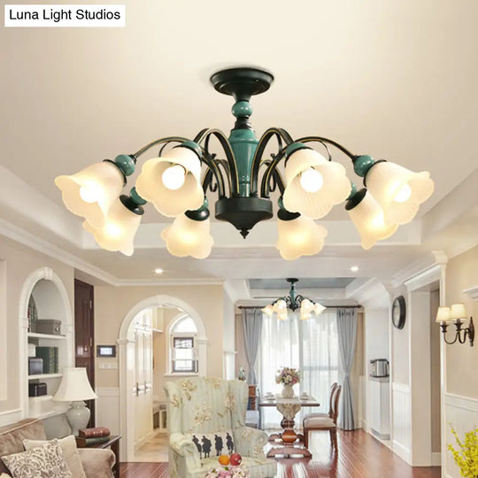 Rural Style Semi Flush Mount Light With Swooping Arm - Black Finish Ceiling Lighting For Living