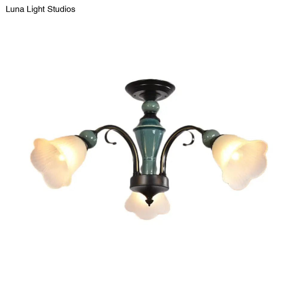 Rural Style Semi Flush Mount Light With Swooping Arm - Black Finish Ceiling Lighting For Living Room