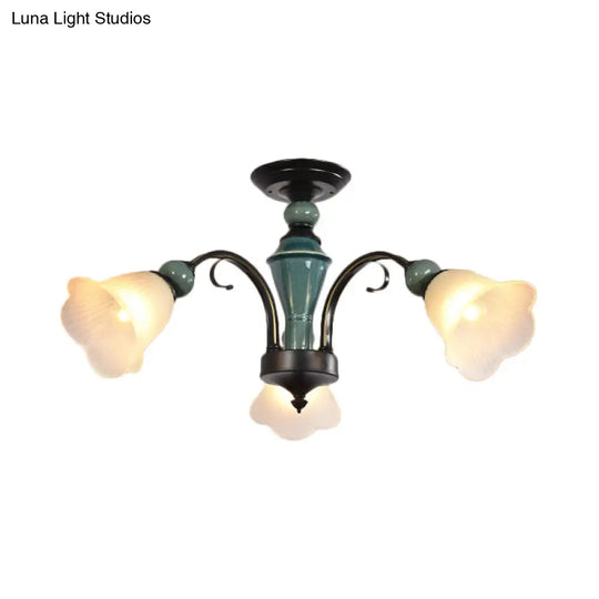 Rural Style Semi Flush Mount Light With Swooping Arm - Black Finish Ceiling Lighting For Living Room