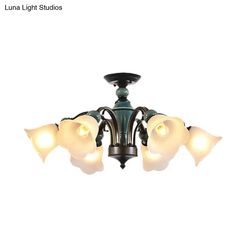 Rural Style Semi Flush Mount Light With Swooping Arm - Black Finish Ceiling Lighting For Living