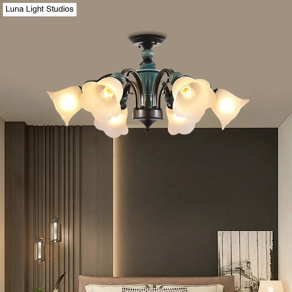 Rural Style Semi Flush Mount Light With Swooping Arm - Black Finish Ceiling Lighting For Living