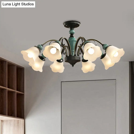 Rural Style Semi Flush Mount Light With Swooping Arm - Black Finish Ceiling Lighting For Living