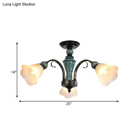 Rural Style Semi Flush Mount Light With Swooping Arm - Black Finish Ceiling Lighting For Living