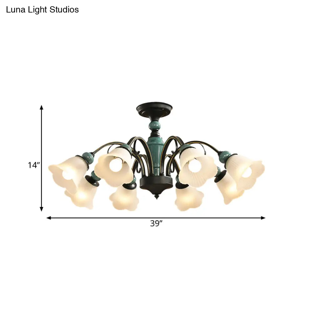 Rural Style Semi Flush Mount Light With Swooping Arm - Black Finish Ceiling Lighting For Living