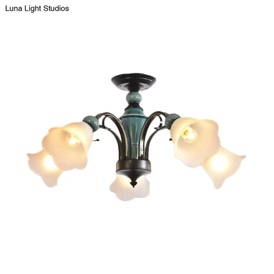 Rural Style Semi Flush Mount Light With Swooping Arm - Black Finish Ceiling Lighting For Living