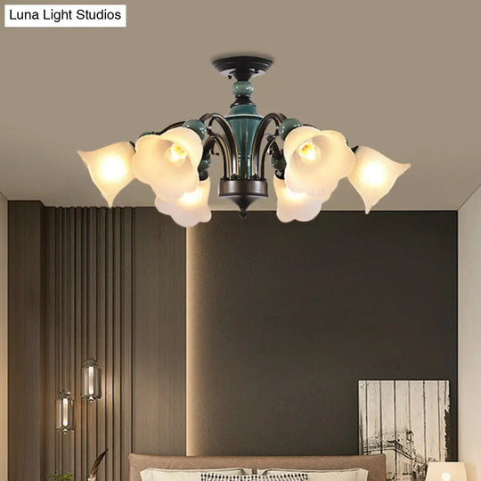 Rural Style Semi Flush Mount Light With Swooping Arm - Black Finish Ceiling Lighting For Living Room