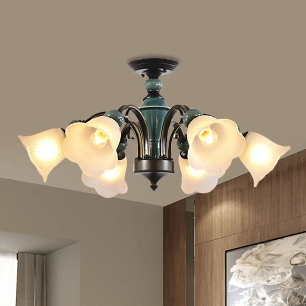 Rural Style Semi Flush Mount Light With Swooping Arm - Black Finish Ceiling Lighting For Living