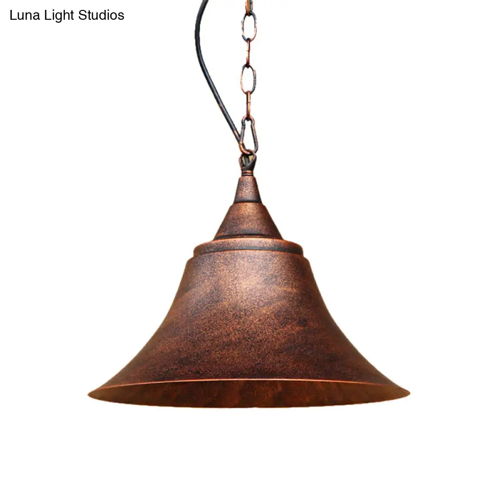 Rust Finish Bell Pendant Light - Farmhouse Style Wrought Iron 1-Bulb Restaurant Ceiling Mount