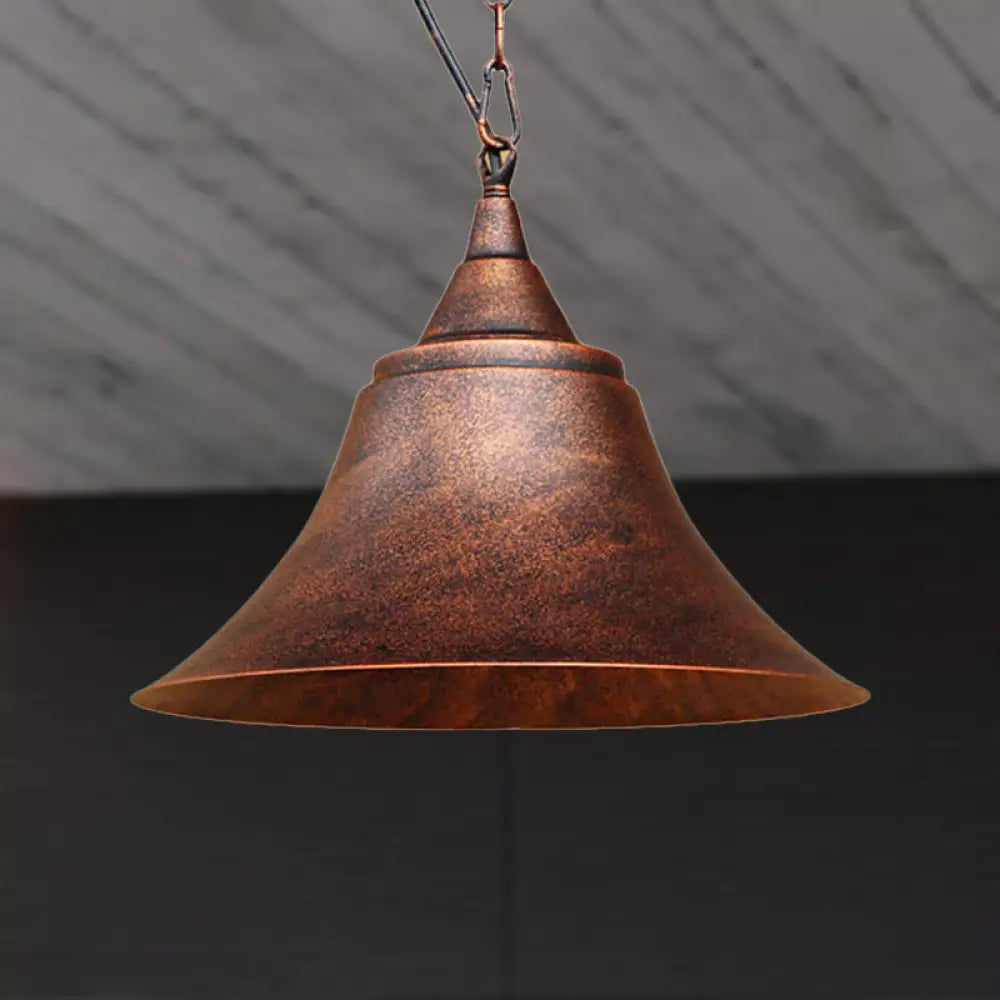 Rust Finish Bell Pendant Light - Farmhouse Style Wrought Iron 1-Bulb Restaurant Ceiling Mount