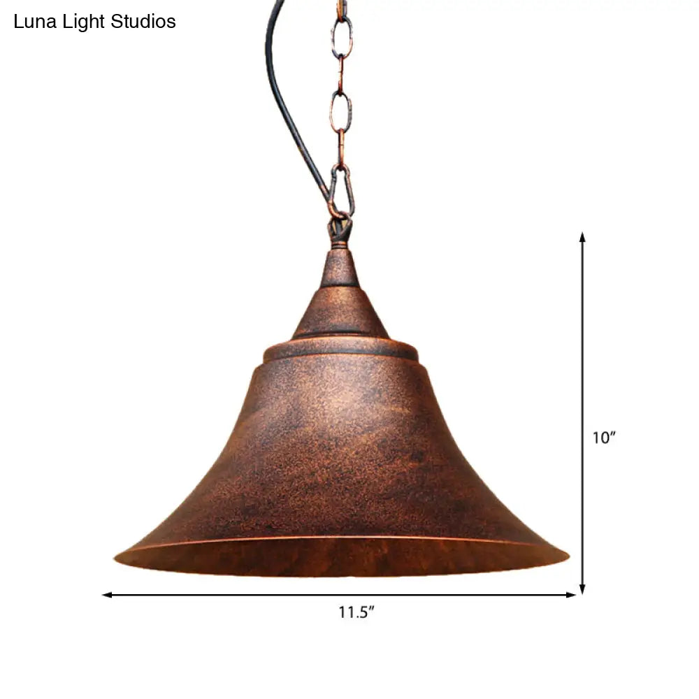 Rust Finish Bell Pendant Light - Farmhouse Style Wrought Iron 1-Bulb Restaurant Ceiling Mount