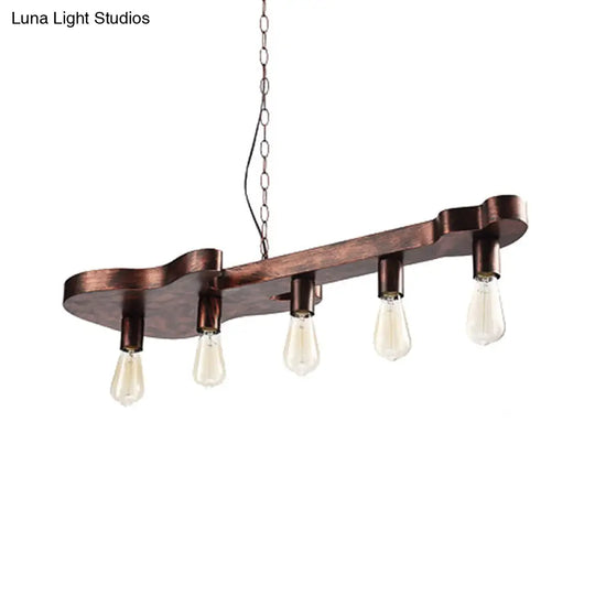 Rust Finish Pendant Lamp With Guitar Shaped Beam - Open Bulb Dining Room Island Ceiling Light (Metal