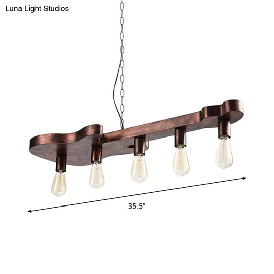 Rust Finish Pendant Lamp With Guitar Shaped Beam - Open Bulb Dining Room Island Ceiling Light (Metal