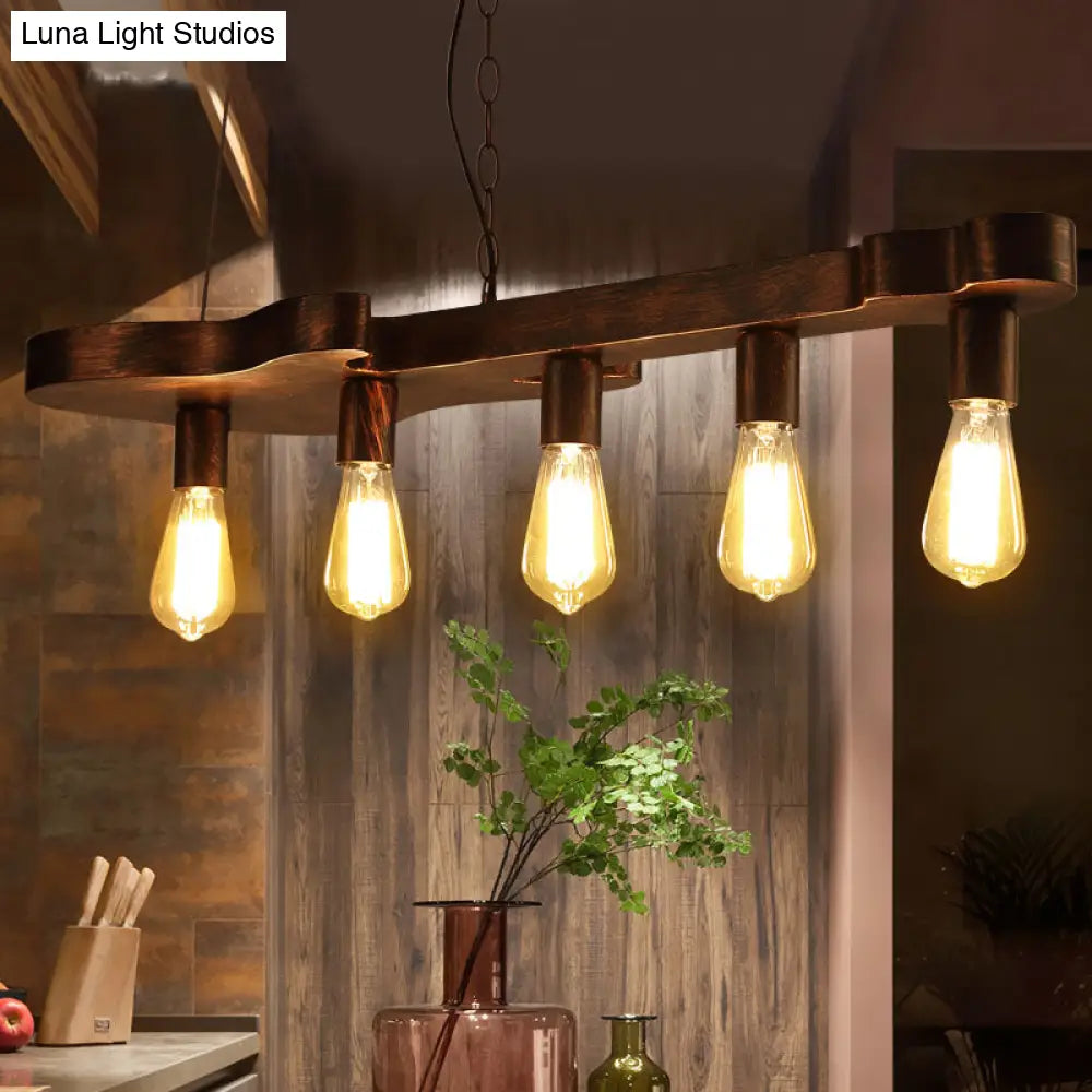 Rust Finish Pendant Lamp With Guitar Shaped Beam - Open Bulb Dining Room Island Ceiling Light (Metal