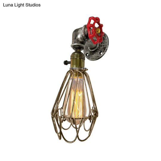 Rust Red Metallic 1-Bulb Cage Wall Light Fixture | Warehouse Sconce For Living Room