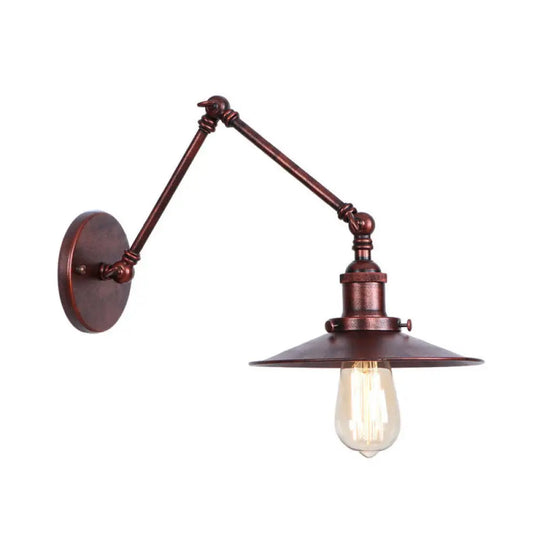 Rust Scalloped/Horn/Cone Wall Sconce Loft - 1 Head Workshop Reading Light With Long Swing Arm / 6 A