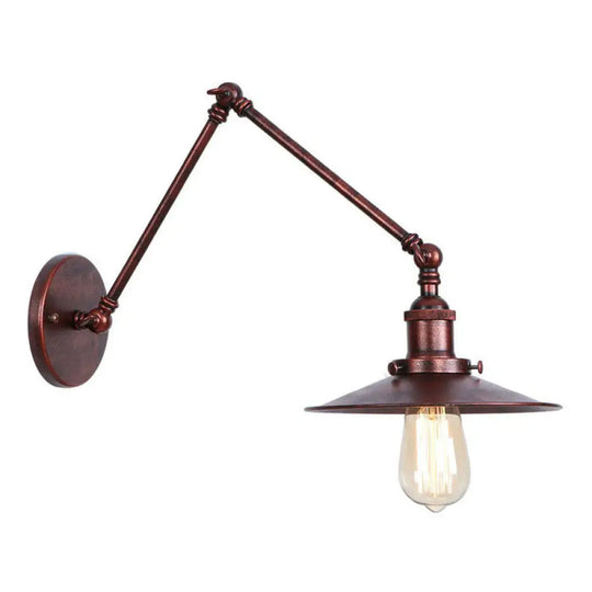 Rust Scalloped/Horn/Cone Wall Sconce Loft - 1 Head Workshop Reading Light With Long Swing Arm / 8 A