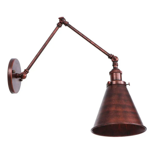 Rust Scalloped/Horn/Cone Wall Sconce Loft - 1 Head Workshop Reading Light With Long Swing Arm / 8 B