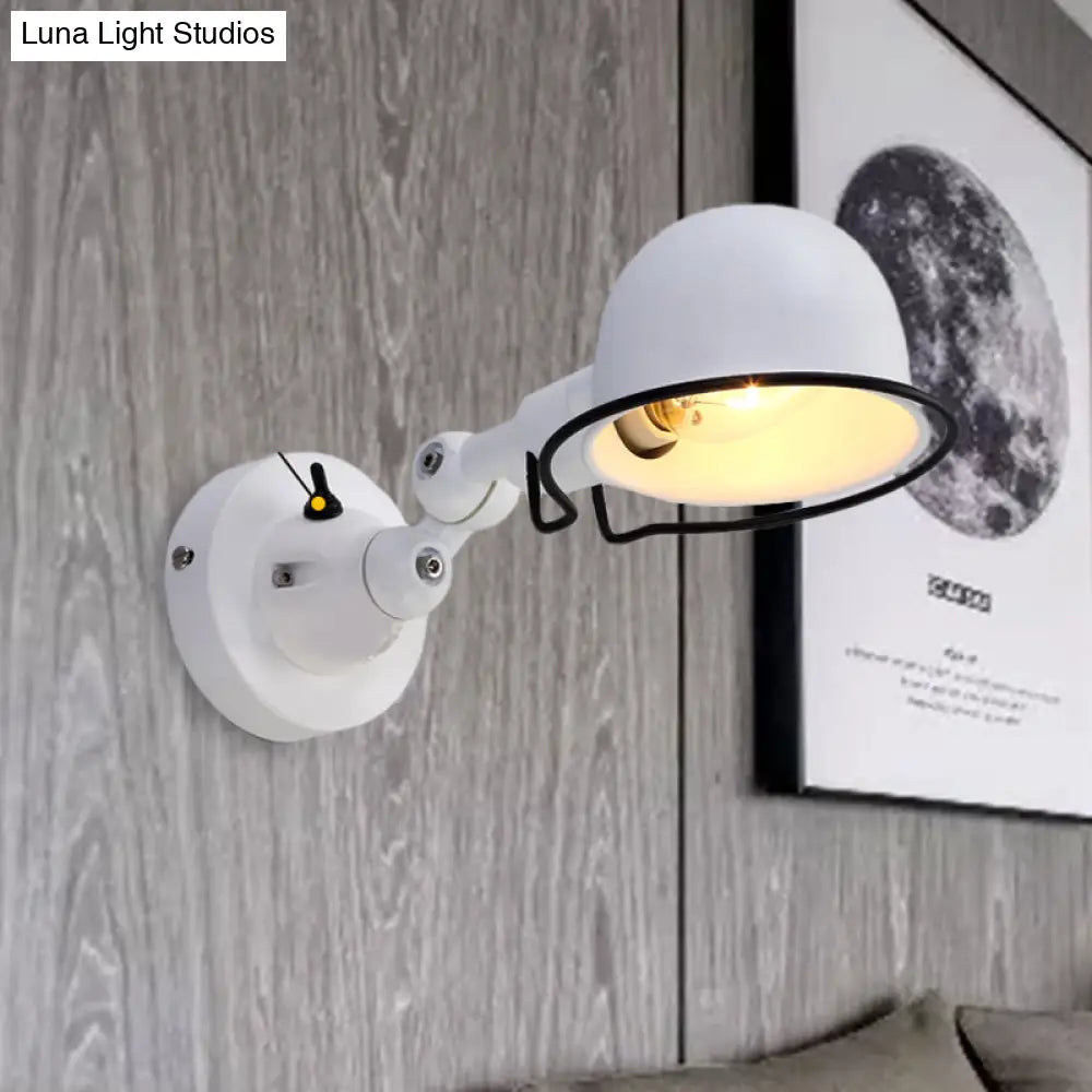 Rust/White Dome Wall Lamp Sconce - Retro Style Adjustable Lighting For Dining Room