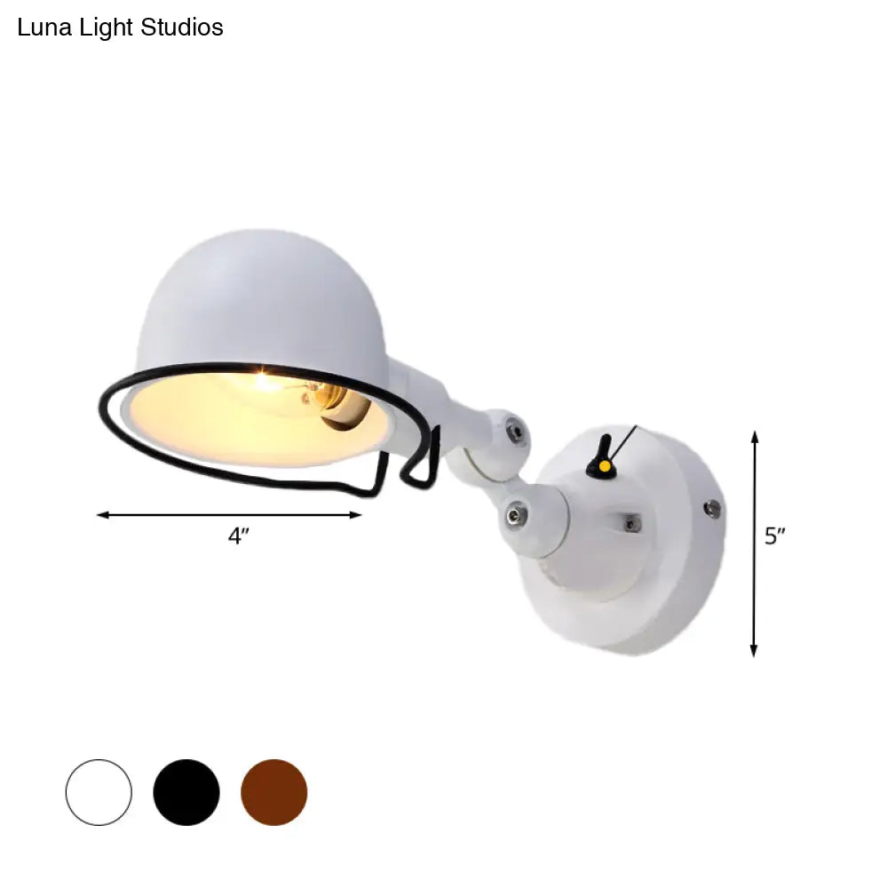 Rust/White Dome Wall Lamp Sconce - Retro Style Adjustable Lighting For Dining Room