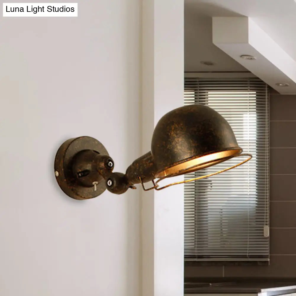 Rust/White Dome Wall Lamp Sconce - Retro Style Adjustable Lighting For Dining Room