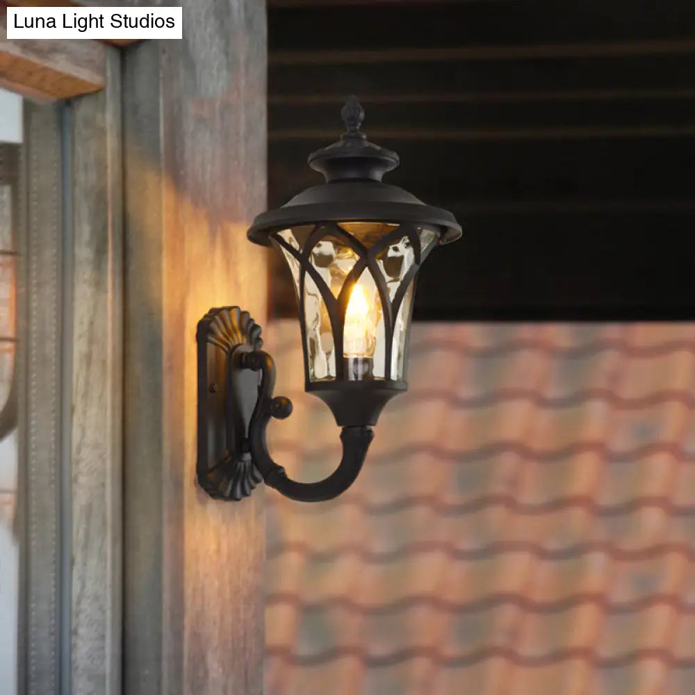Rustic 1-Head Water Glass Wall Sconce In Black/Bronze For Courtyard Lighting