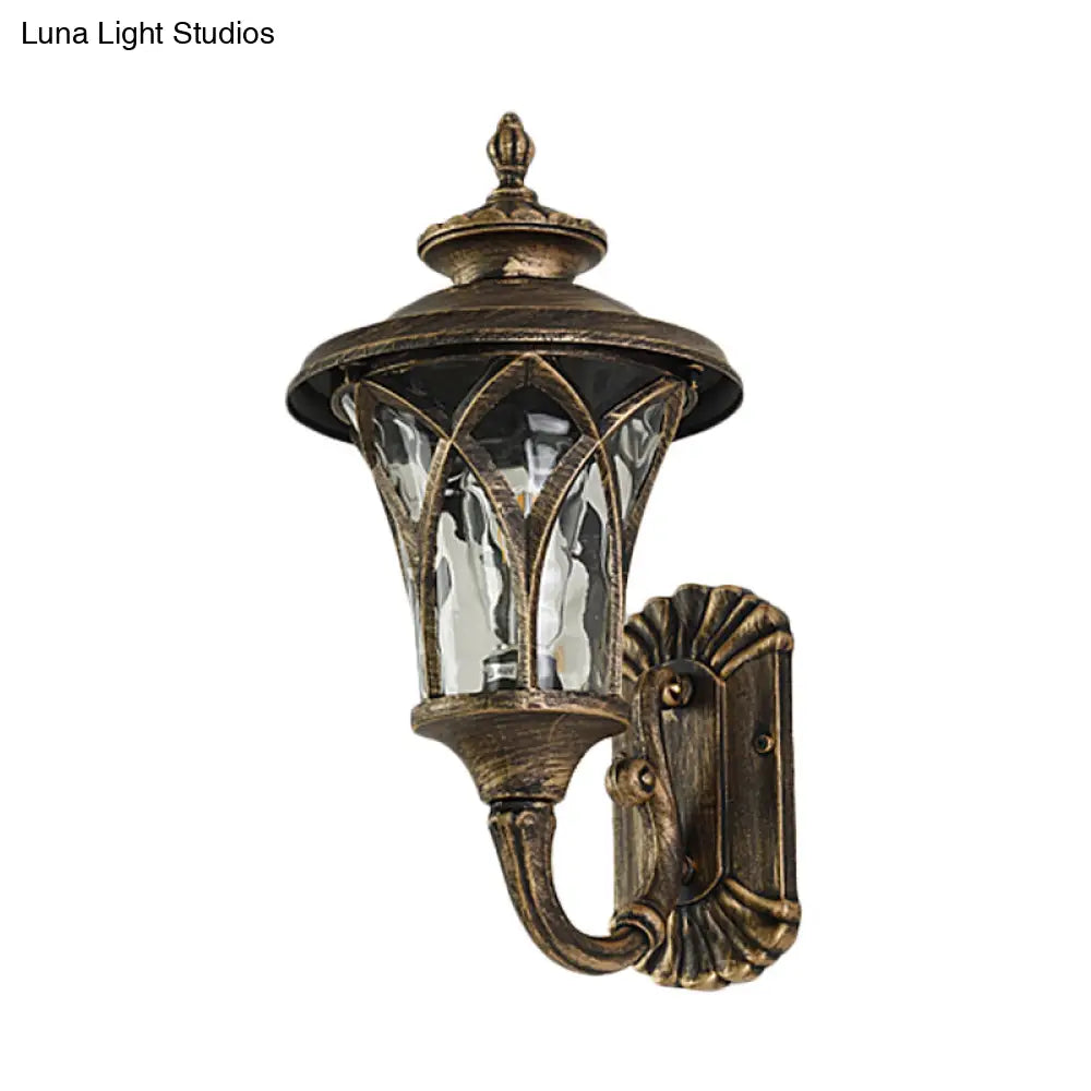 Rustic 1-Head Water Glass Wall Sconce In Black/Bronze For Courtyard Lighting