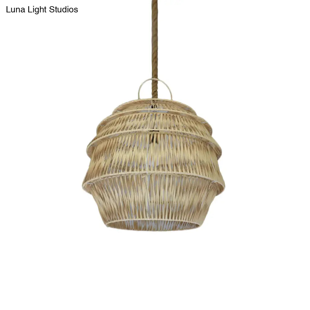 Rustic 1-Light Bamboo Pendant Ceiling Lamp - Beige/Coffee Tone For Dining Room