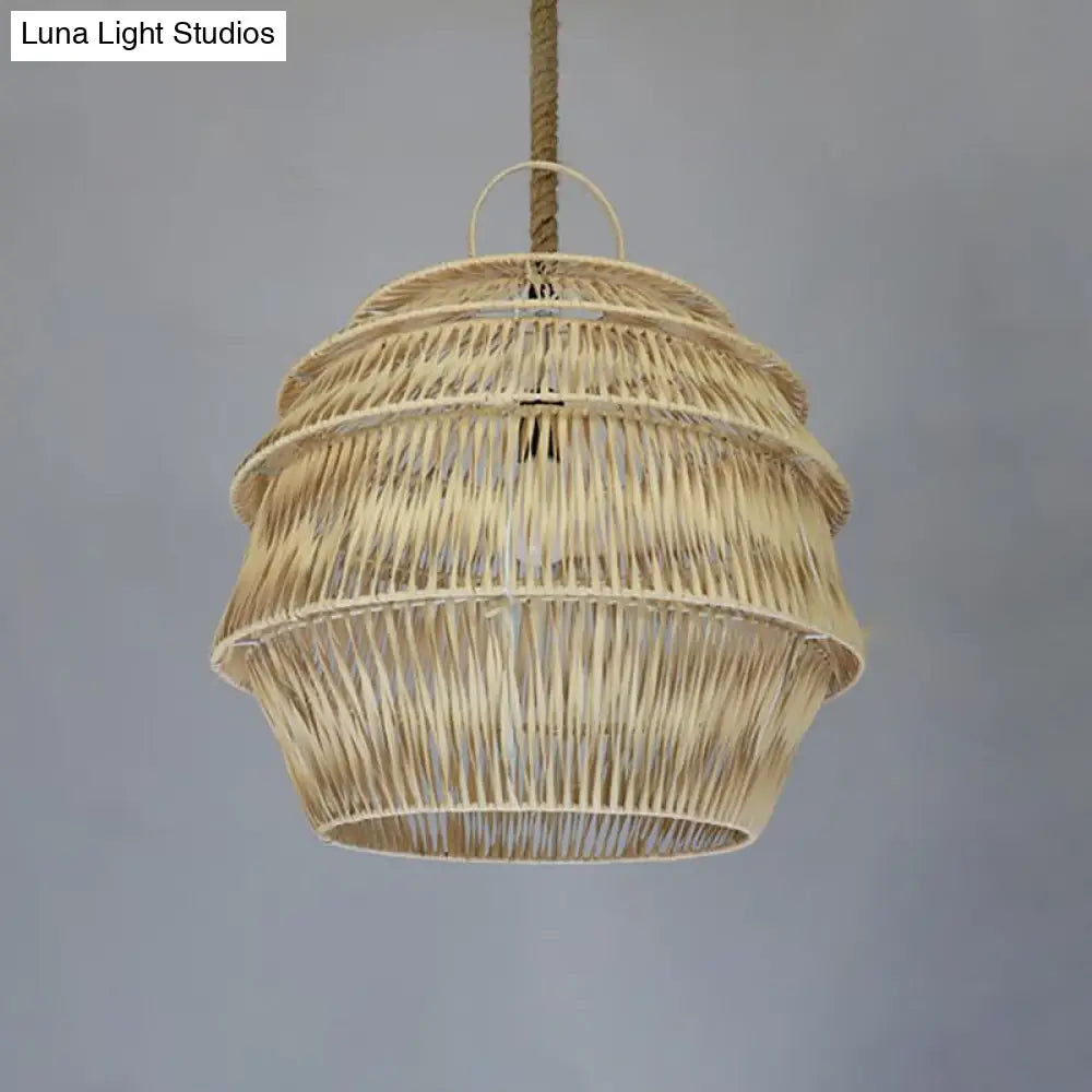 Rustic 1-Light Bamboo Pendant Ceiling Lamp - Beige/Coffee Tone For Dining Room