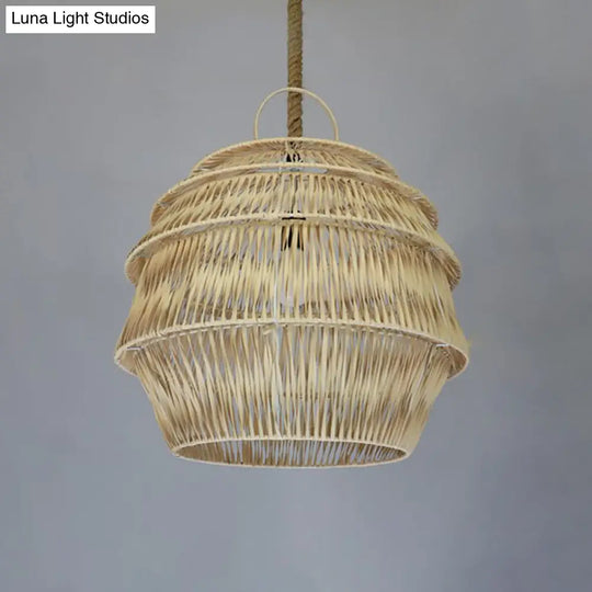 Rustic 1-Light Bamboo Pendant Ceiling Lamp - Beige/Coffee Tone For Dining Room