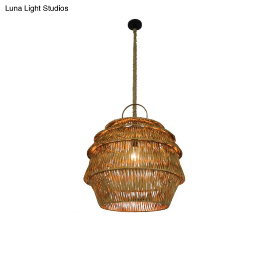 Rustic 1-Light Bamboo Pendant Ceiling Lamp - Beige/Coffee Tone For Dining Room