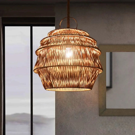 Rustic 1-Light Bamboo Pendant Ceiling Lamp - Beige/Coffee Tone For Dining Room Coffee