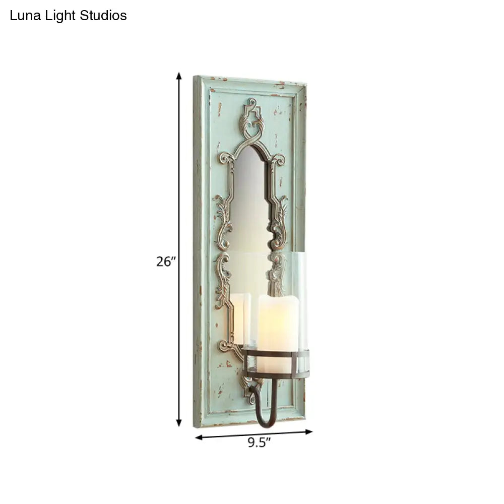 Rustic 1-Light Black/Blue Vanity Sconce: Clear Cylinder Wall Lighting For Bathroom