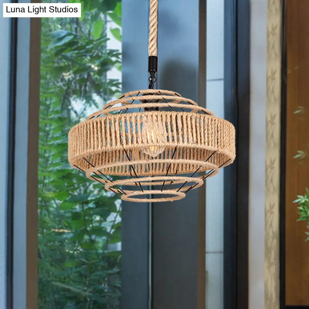 Gorgeous Farmhouse 1-Light Natural Rope Drop Pendant - Brown Hue